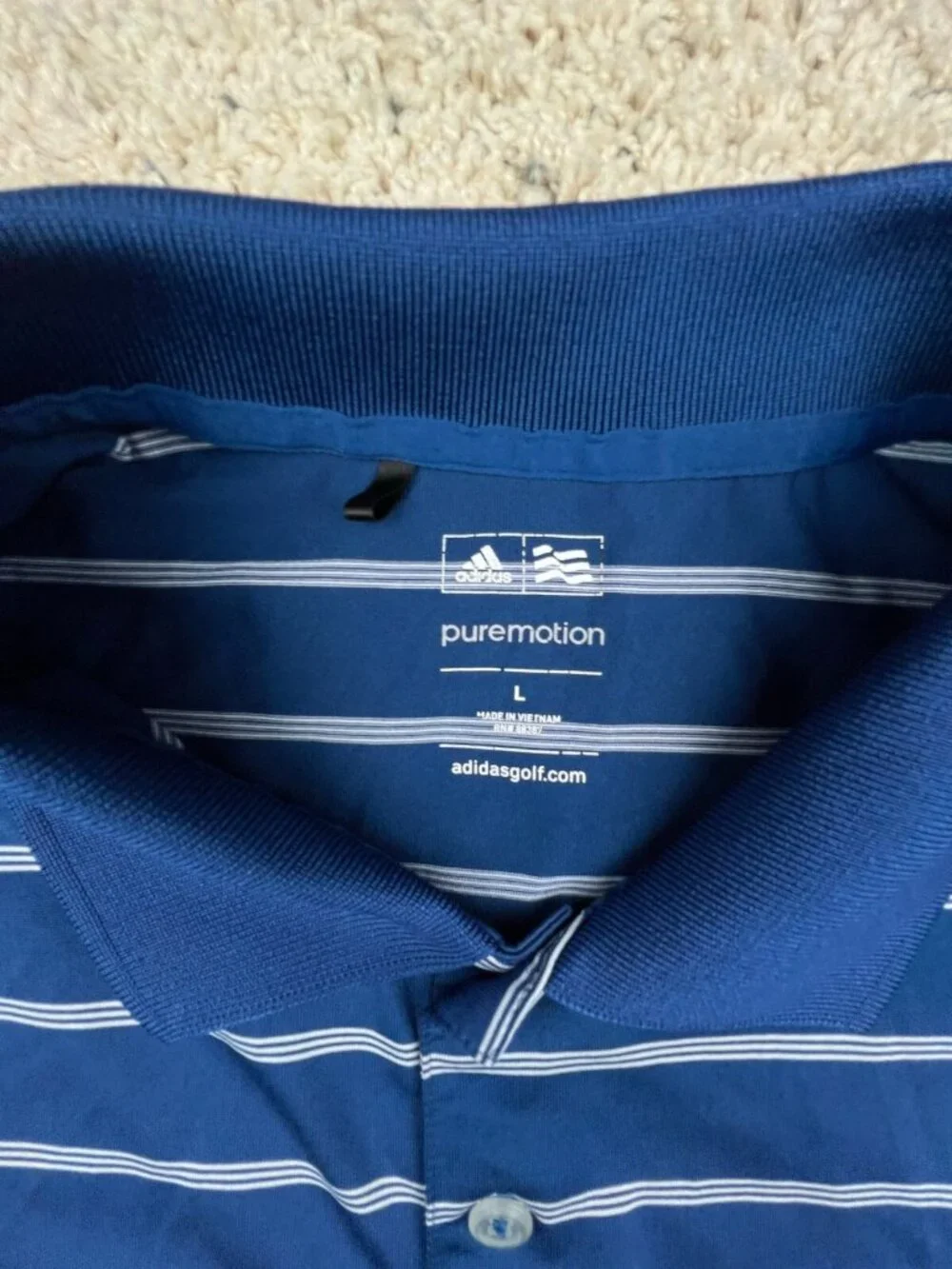 Adidas Men's Polo Shirt Blue White Striped Puremotion Golf Large Stretch